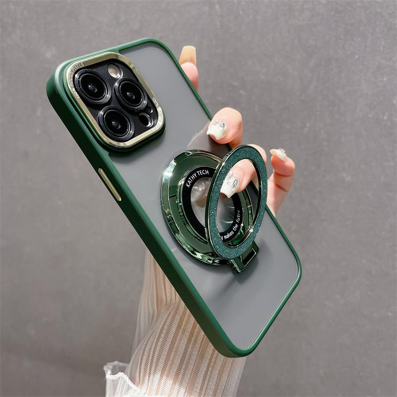 Metal Lens Is Suitable for Apple 16 Mobile Phone Case, Transparent IPhone15 Glitter Magnetic Suction Bracket 14promax Hard Case.