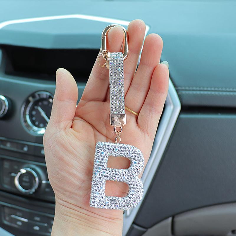 Fashion Sparkling Rhinestone Alphabet Keychain Cute Letter Charm Key Ring Exquisite Backpack Decoration Accessories Gifts