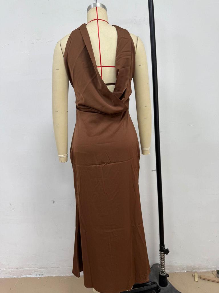 Summer Sexy Halter Neck Satin Long Dress for Women