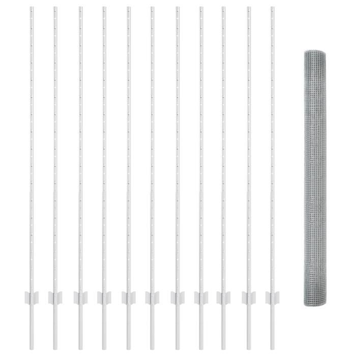 VidaXL Clôture en fil soudé avec 22 poteaux en U Argent 1.6x25 m Acier 3336378