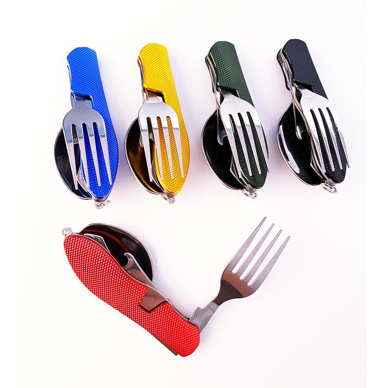 Multifunctional Folding Pocket Knife Set: 3-in-1 Detachable Knife, Fork, & Spoon