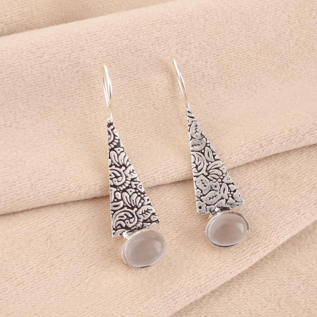 Natürlicher Selenit Edelstein 925 Sterling Silber Schmuck Handgemachte Ohrringe 1,9" EE-165-39