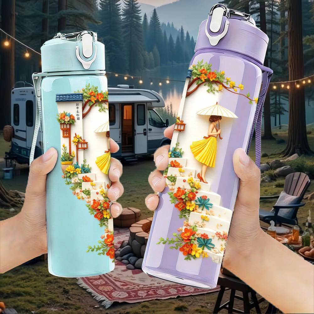 1PC Lady Leg Floral High Heel Art Print 750ml Color Plastic Sports Water Bottle Leakproof Flip Straw Lid Suitable for Sports Office Home Use