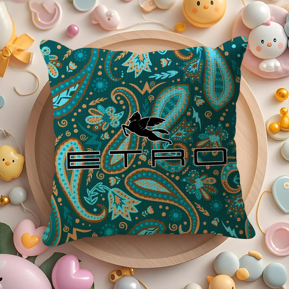 Classic Design E-Etro Cushion Cover Linen Organic Fabric Double-Sided Printing Breathable Pillow Case Sofa Home Decor Gift