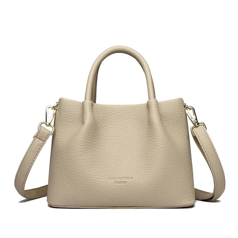 Ladies' Soft Leather Tote Bag, Luxury Designer Handbag, Solid Color Ladies' Shoulder Bag, and Minimalist Crossbody Bag