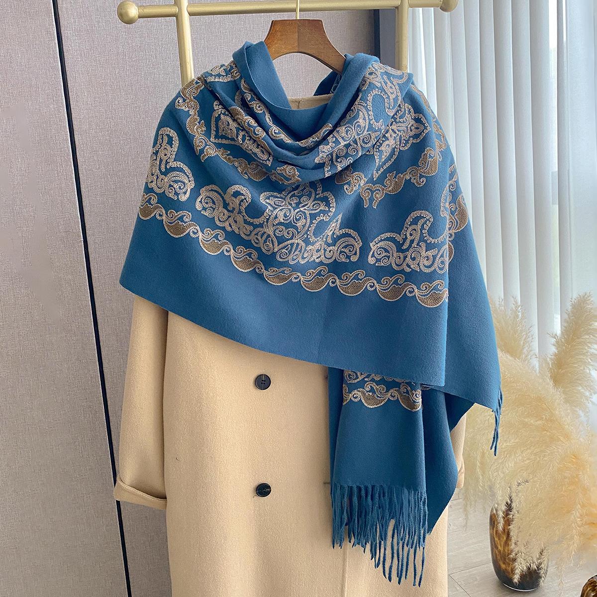 Autumnwinter New Artistic Vintage Ethnic Style Imitation Pashmina Embroidered Women S Scarf Fashionable Warm Versatile