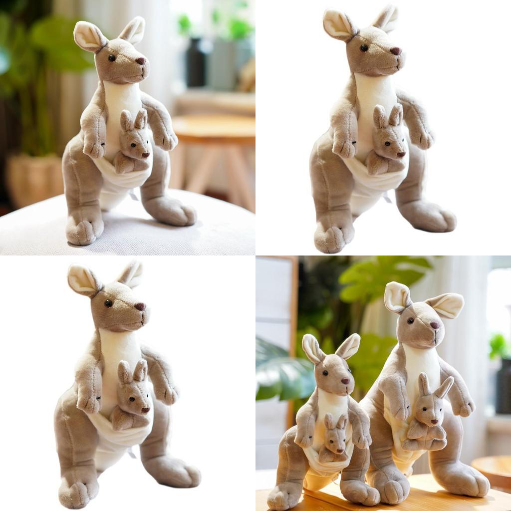 Peluche Canguro Mamma e Bambino Beige Simulato Giocattolo per Bambini Regalo e Confort