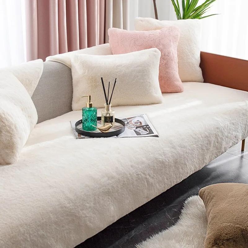 

Мягкий плюшевый чехол для дивана, зимний теплый чехол из меха кролика, подушка для дивана, полотенце, противоскользящие чехлы для дивана, стульев, декор для гостиной, одеяло, коврик 90x120cm 1pcs