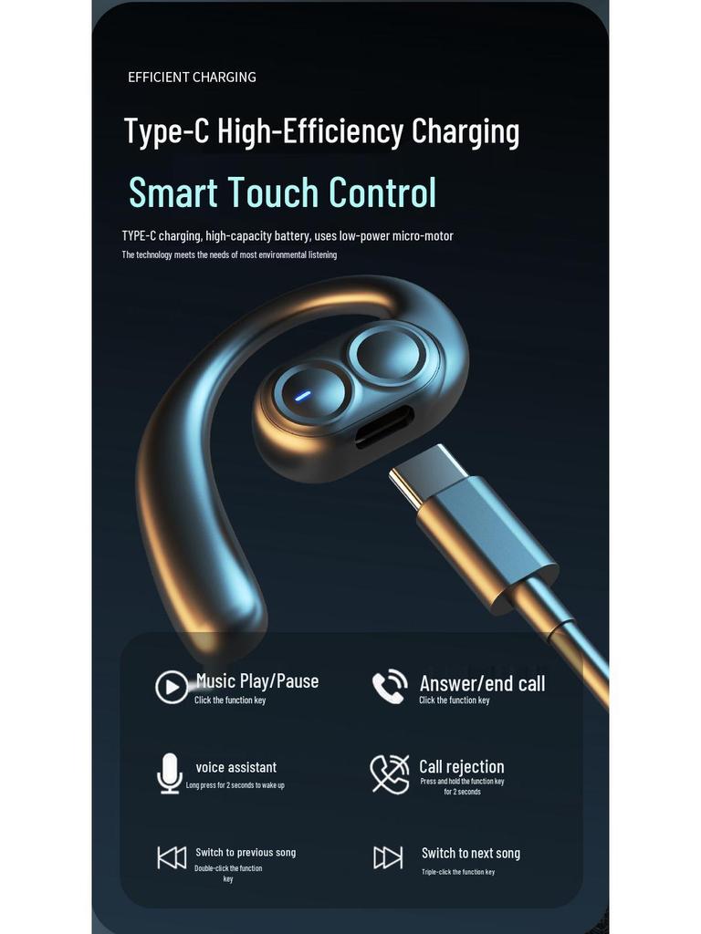 2025 Bluetooth Open-Ear Bone Conduction Wireless Earbuds with Clip-On Dual Speakers & Extended Battery Life