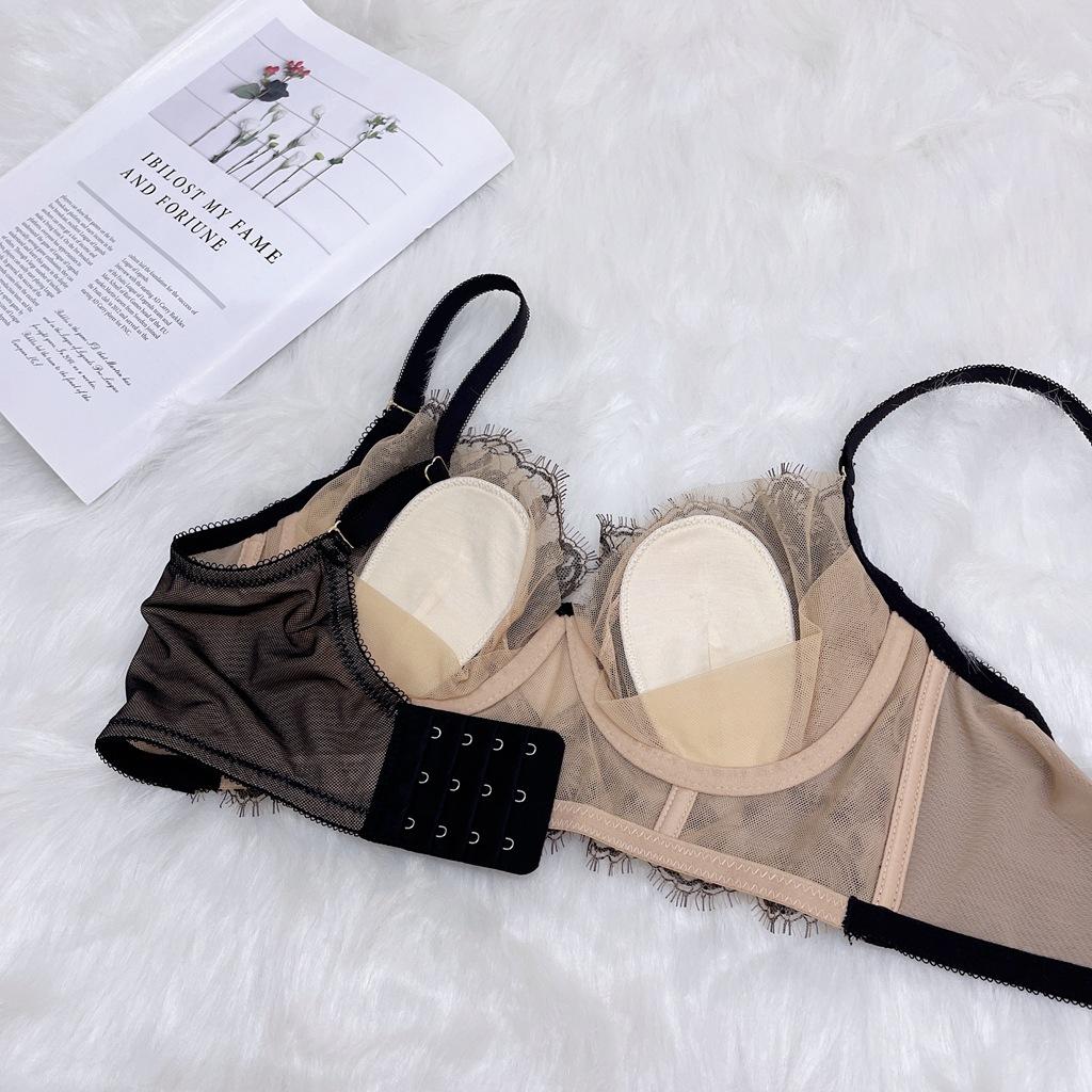 Soutien-gorge en dentelle sexy Soutien-gorge français à oreilles de lapin Couverture de soutien-gorge à armatures souples Soutien-gorge au design fin Lingerie froncée et ajustée pour femmes