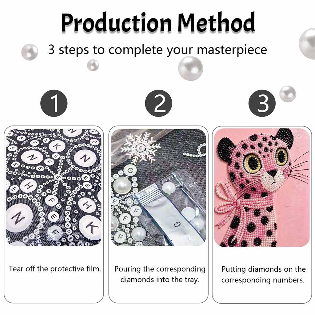 DIY Frameless Pearl Art Painting Kit Pink Leopard With Bow Knot 3D Sparkling Bead Canvas Gift for Craft Lovers Home Wall Decor Art Project