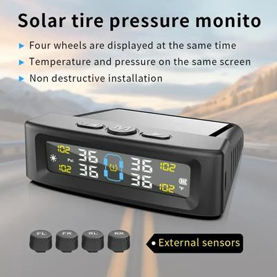 Güneş Enerjili TPMS Araba Lastik Basıncı Alarm Cihazı Otomatik Lastik Basıncı Güvenliği Renkli Dijital Ekran 4 Harici Sensör Lastik Basıncı Sıcaklık Uyarısı