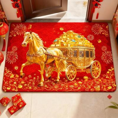 Year of the Horse Non-Slip Door Mat – Wear-Resistant, Easy-Clean Dust Removal Crystal Velvet Foot Pad