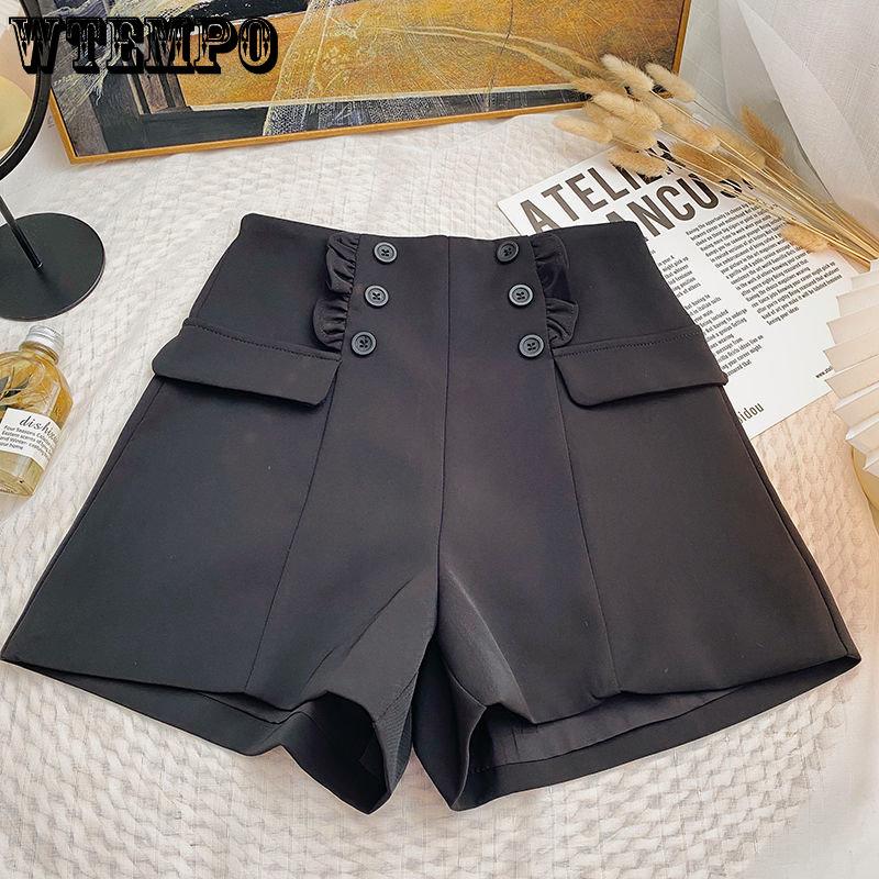 WTEMPO Summer Women's Suit Shorts Slim Fashion Thin Shorts Loose Wide Leg Shorts Double-breasted Suit Shorts Casual Shorts