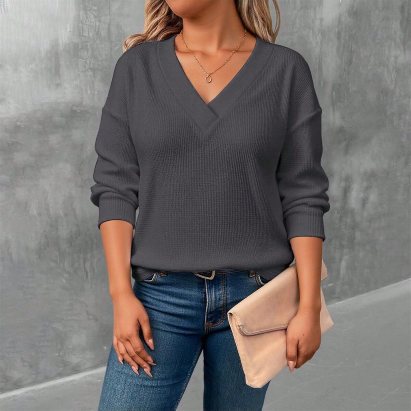 

Women s Comfortable Loose Fashion Casual Color V-Neck Long Sleeve T-Shirt Top M