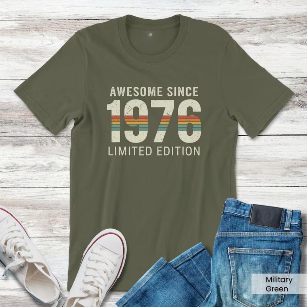 Awesome Retro Since 1976 50th Birthday Summer TShirt Vintage 1976 Cotton TShirt Birthday Gift for Women and Men Men Clothing