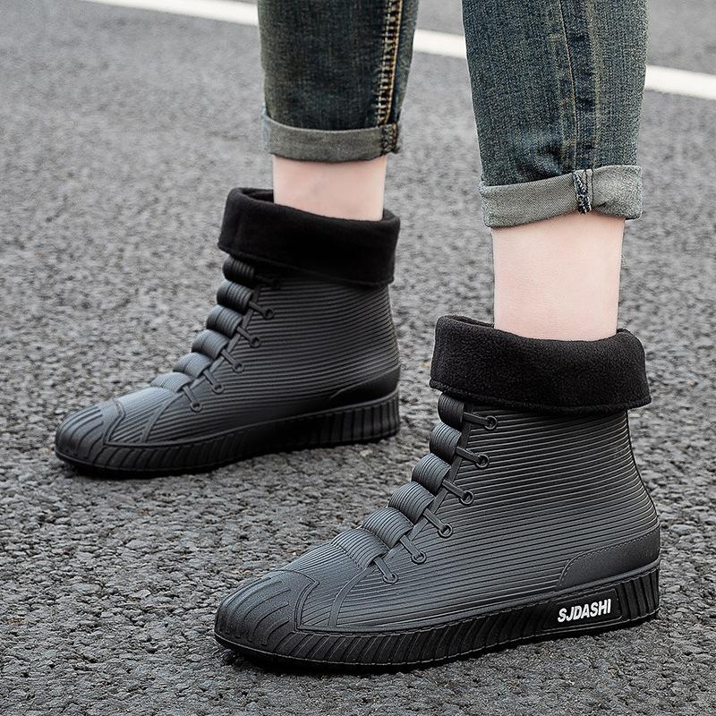 Modische Herren-Regenstiefel, Gummi-Gummistiefel, zum Reinschlüpfen bis zur Mitte der Wade, wasserdichte Arbeitsstiefel, Komfort, rote, rutschfeste Angelschuhe für Herren