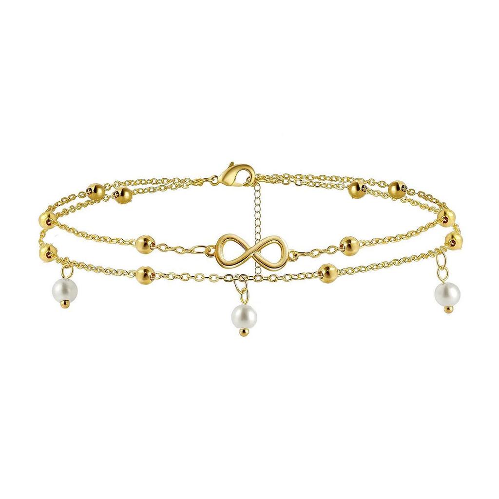 Infinity Symbol Double Layer Anklet with Faux Pearls - European & American Fashion