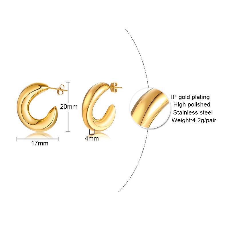 Stainless steel women s earrings, high-end sense C-shaped simple meniscus geometric earrings, exaggerated hollow gold jewelry
