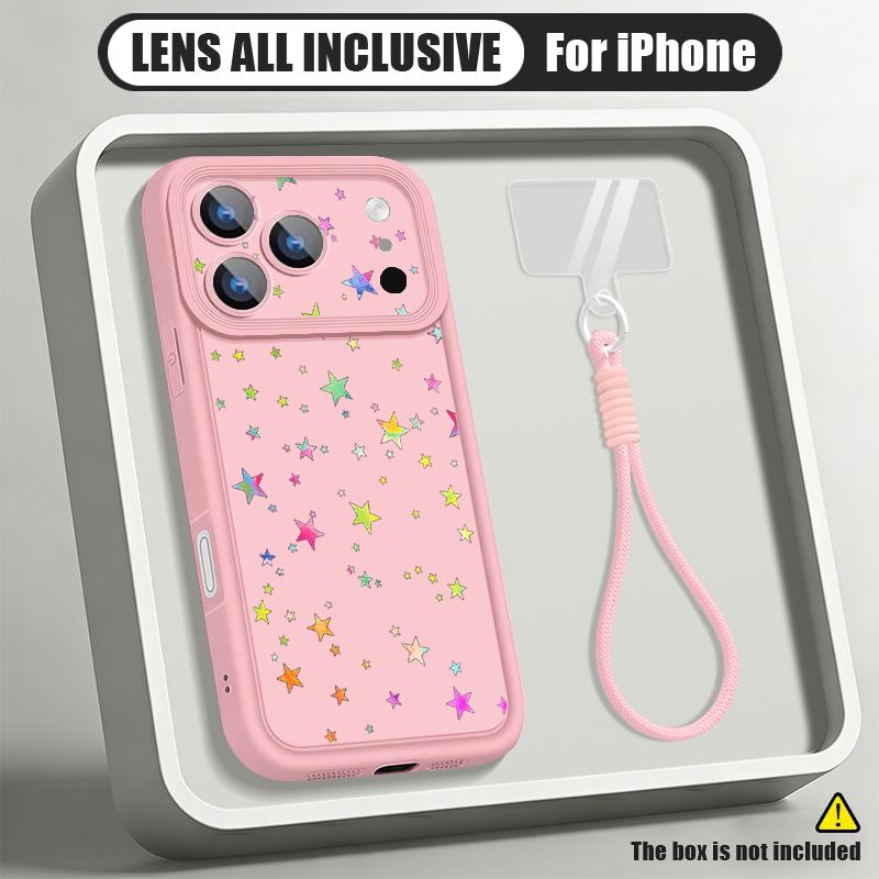 Colorful Stars Print Lanyard Case For iPhone 18 Pro Max Shockproof Bumper Soft Silicone Cover For iPhone 17 16 15 14 13 Pro Max 17E