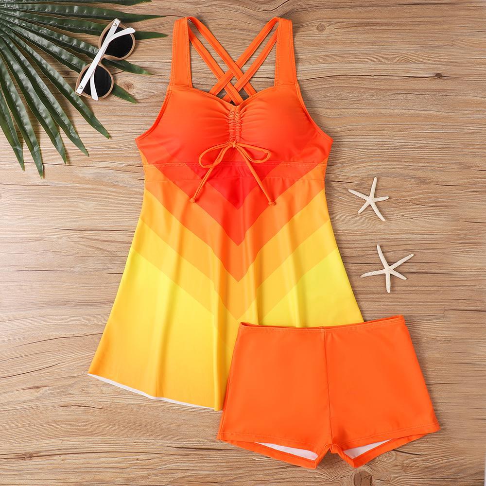 European-American Printed Spring Bikini 2025: Conservative Skirt-Style Women's Swimsuit.
