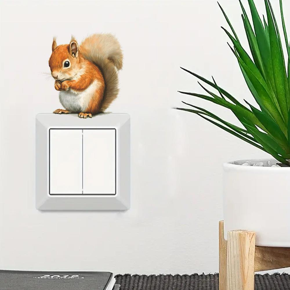 Self-adhesive Switch Stickers Cute Cartoon Squirrel for Home Wall Decor