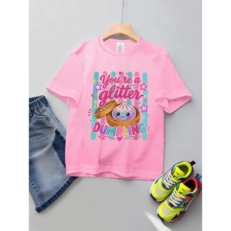 European sizes Kids Quick-Dry T-ShirtRainbow Striped Funny You're A Dumpling (2)- Suitable for Boys and Girls