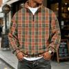 Men's Plaid Quarter-Zip Long Sleeve Flannel Sweatshirt Casual