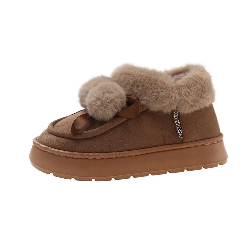 fashion Winter Women's Snow Boots Cute Hairball Cotton Shoes Waterproof Platform Ankle Boots Outdoor Comfort Thick Soled Plush Booties