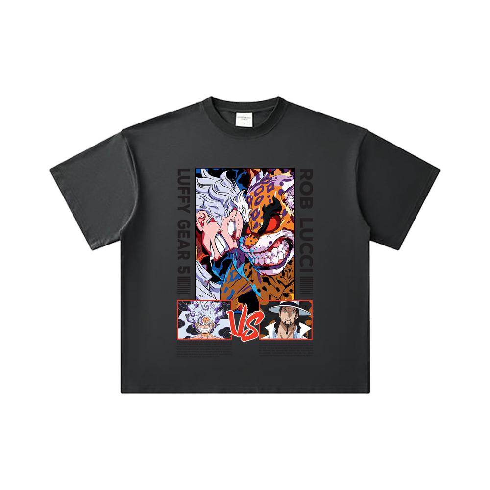 260 GSM Double Yarn 32 Count 100% Cotton One Piece V49 Luffy Lucci Print Unisex Heavy Cotton T Shirt