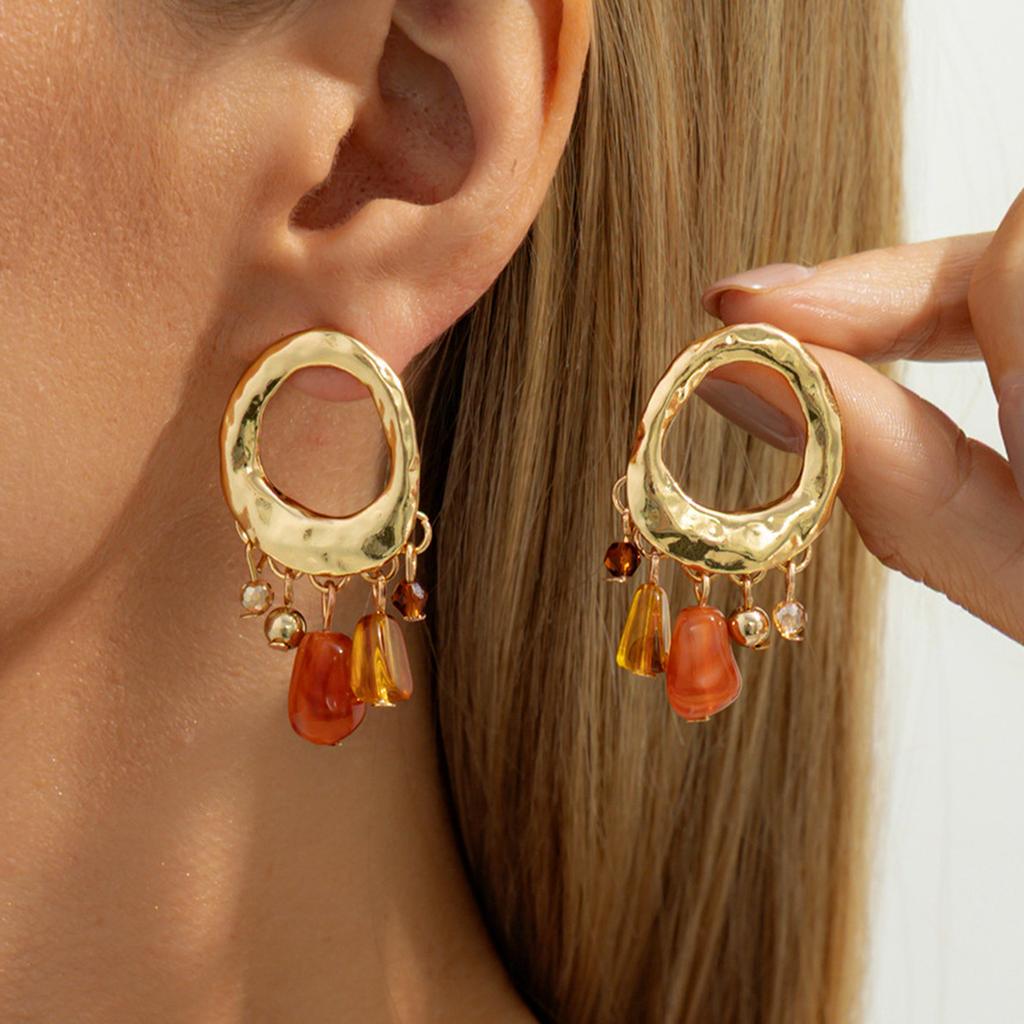 Boucles d'oreilles puces fleur plissée en métal élégantes, Boucles d'oreilles pendantes créatives en résine brillantes Boucles d'oreilles