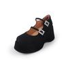 French Niche Simple Double Buckle with Rhinestone Mary Jane Shoes Women's Spring New Thick-soled Wedge Heel Round Head Fashion