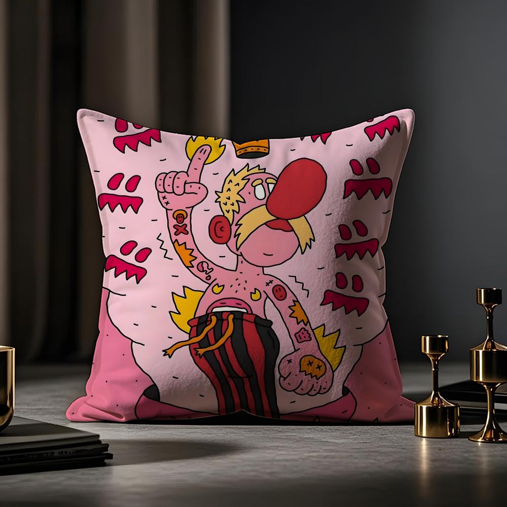 Abstract Style Animal Doodle Cushion Cover Anti-dustmite Pillowcase Invisible Zipper Silky Short Plush Sofa Cushion Cover