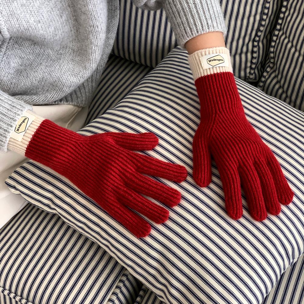 Striped Thermal Gloves Thickened Split Finger Long Gloves Autumn Winter Warm Gloves