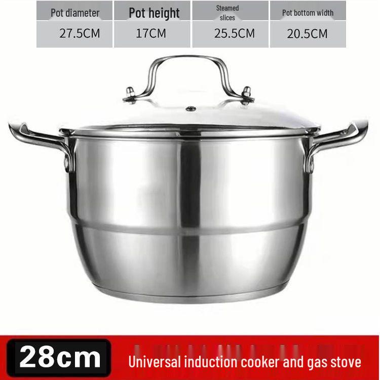 Versatile Stainless Steel Pot: Steamer, Soup, and Stew Pot for Gas and Induction Stoves