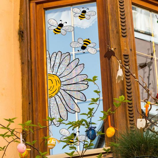 Floral Window Cling Bees And Flower Static Sticker Removable Rainbow