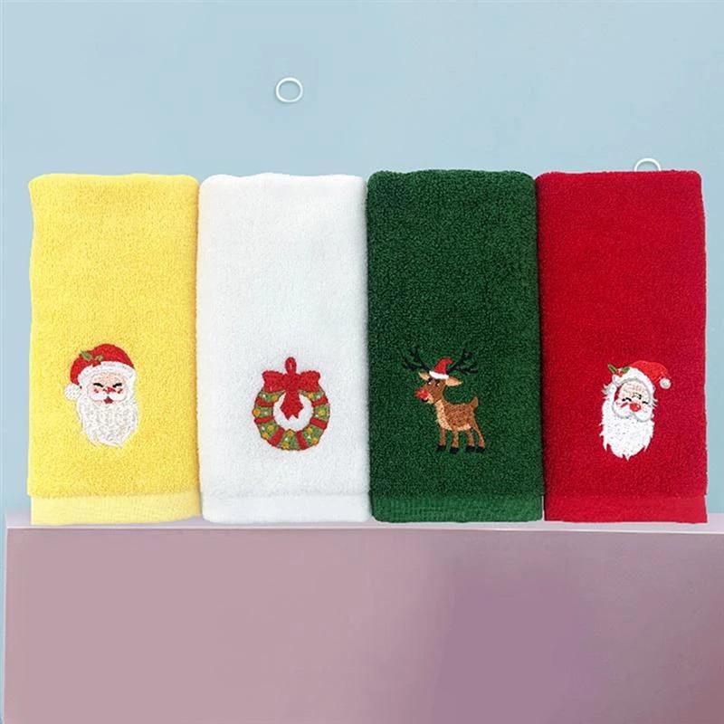 Bathroom Towel Set 100% Cotton Absorbent Microfiber Christmas Tree Santa Embroidery Face Towels Bath Towel Xmas Gifts