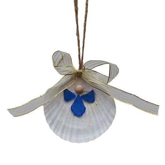 Handmade Sea Glass Shell Angel Ornament, Shell Pendant with Hemp Rope Lanyard, Coastal Wall Hanging Decor, Multi-Color Options for Party Decoration фиолетовый