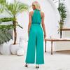 Summer Women Casual Sleeveless Halter Jumpsuit Loose High Waist Wide Leg Pants Solid Color Belt Jumpsuits Sizes S XL