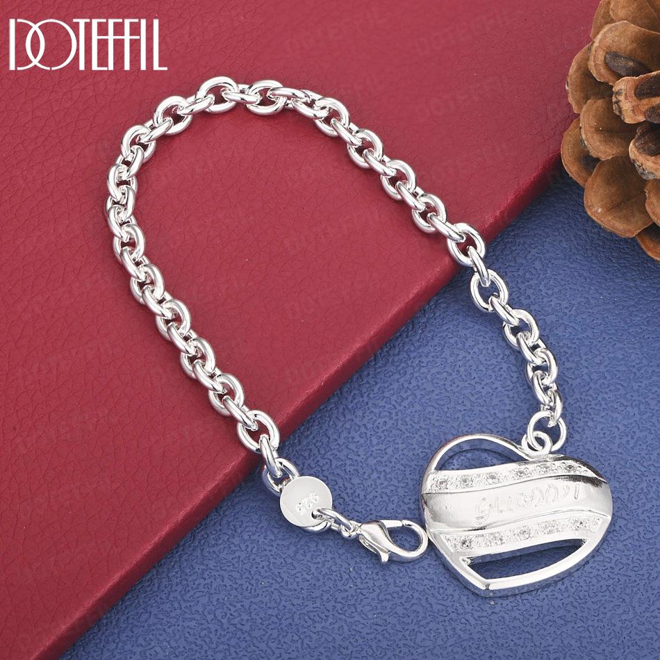 Модный браслет-сердце из стерлингового серебра 925 пробы, подарок, свадебное украшение 20cm
