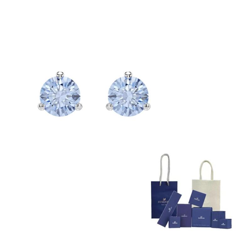 Swarovski Solitär Runde Blaue Kristall Dekoration Rhodinierte Imitationskristall Ohrringe Unisex Ohrringe 5717573 Box+Shopping Bag white