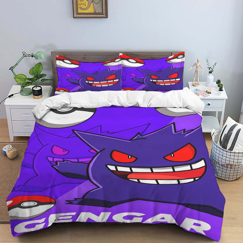This adorable Gengar cartoon bedding set—including a duvet cover and pillowcases—is the perfect choice for decorating your bedro
