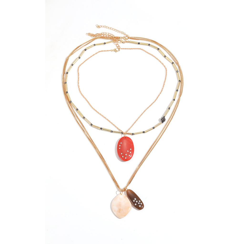Minimally designed multi-layer resin pendant with diamond inlaid geometric necklace for women's summer fashion collarbone chain