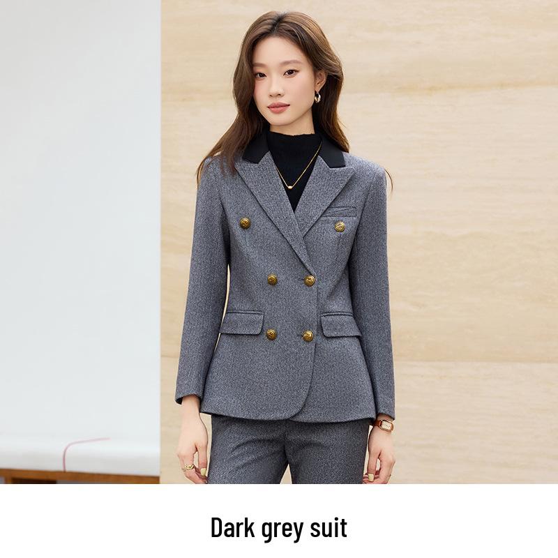 Women s Contrast Lapel Blazer & Pants Set - Professional Autumn/Winter Wear 4XL