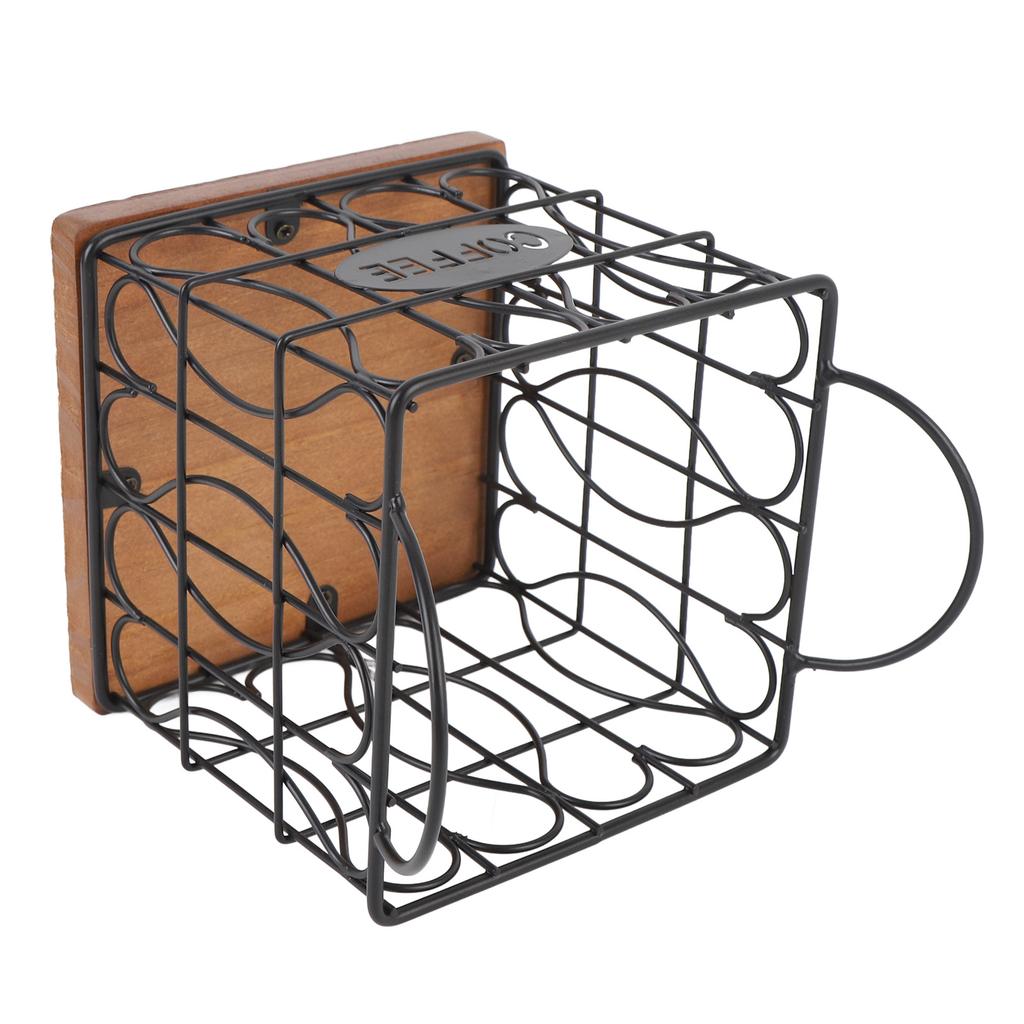 Coffee Pod Holder Organizer Large Capacity Metal Storage Basket with Wooden Base for Kitchen Countertop Office Coffee Bar