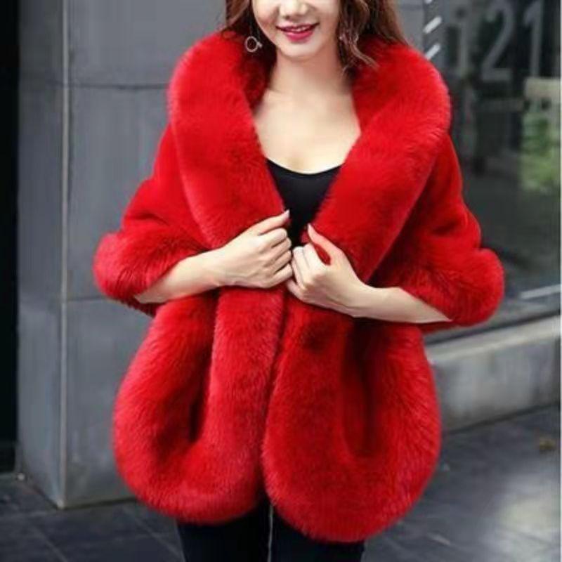 Artificial Imitation Fur Coat Women's Medium and Long Imitation Mink Hair New Imitation Fox Fur Collar Shawl