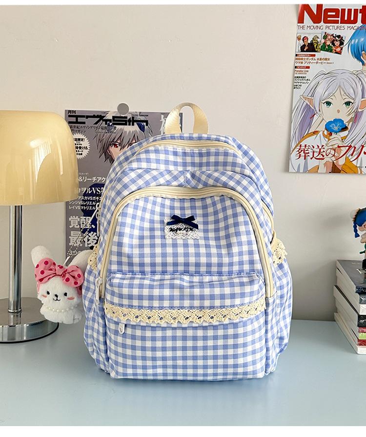 Schoolbag new Japanese ins fresh and sweet plaid backpack junior high school students lightweight travel large capacity backpack