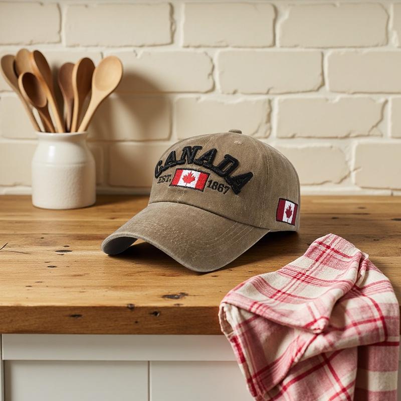 Cappellino da Baseball Lavato con Ricamo Foglia d'Acero Bandiera del Canada, Classico Vintage Morbido Cotone Regolabile Sportivo