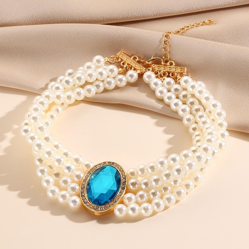 Multi Elegant Palace Layered Simulated Pearl Gemstone Necklace Accessory Neck