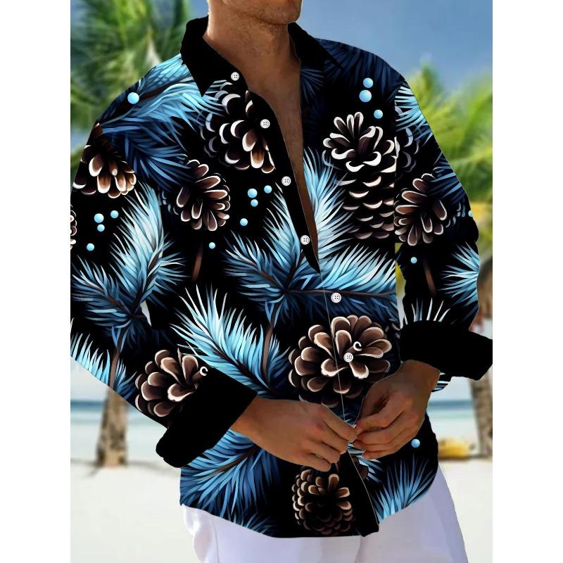 Herrenhemden, Button-Down-Hemden, Freizeithemden, Frühling und Sommer, bedruckt, Langarm, täglich, modisch, bequem